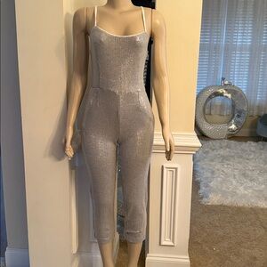 Shimmering Silver Cropped Jumpsuit